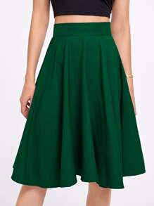 SHEIN Privé High Rise Wide Waistband Circle Skirt - Dark Green - View 5