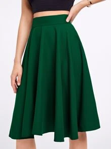 SHEIN Privé High Rise Wide Waistband Circle Skirt - Dark Green - View 6