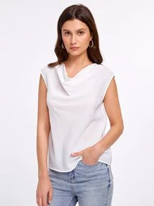 SHEIN Privé Draped Collar Solid Blouse - White - View 4