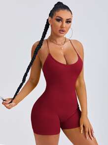 SHEIN SXY Đơn vị Nữ Lộ Lưng Hội Chữ thập màu trơn - Màu Đỏ Sâu - Xem 3