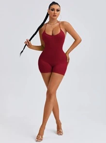 SHEIN SXY Đơn vị Nữ Lộ Lưng Hội Chữ thập màu trơn - Màu Đỏ Sâu - Xem 5