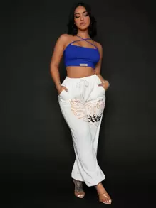 SHEIN SXY 交叉字母貼布短款上衣 - 寶藍色 - 查看 5
