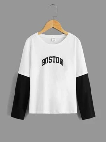 SHEIN Boys Letter Graphic Colourblock Tee - Black - View 1