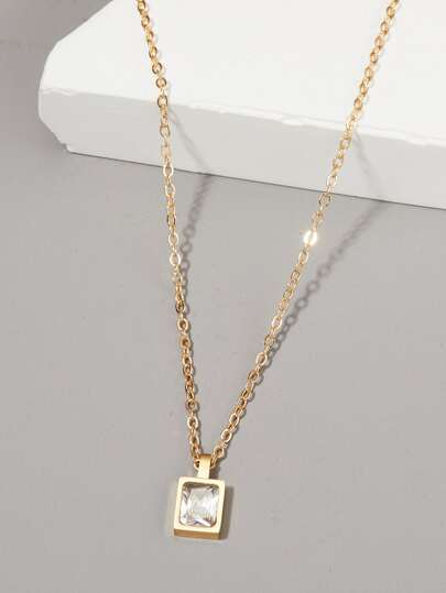 時尚流行男士水鑽裝飾長方形吊飾項鍊銅質珠寶禮物和時尚外觀