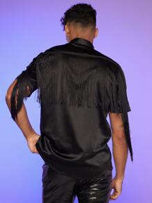 FeverCity Men Fringe Trim Shirt - Black - View 5