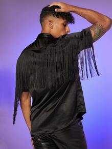 FeverCity Men Fringe Trim Shirt - Black - View 1