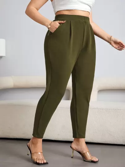 SHEIN Essnce Plus High Waist Plicated Detail Tapered Pants
