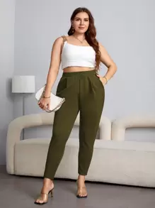 SHEIN Essnce Plus High Waist Plicated Detail Tapered Pants