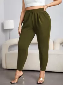 SHEIN Essnce Plus High Waist Plicated Detail Tapered Pants