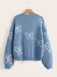 SHEIN Qutie Plus Butterfly Pattern Drop Shoulder Sweater - Dusty Blue - View 2