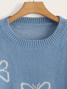SHEIN Qutie Plus Butterfly Pattern Drop Shoulder Sweater - Dusty Blue - View 3