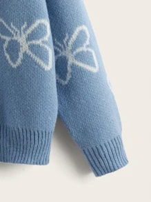 SHEIN Qutie Plus Butterfly Pattern Drop Shoulder Sweater - Dusty Blue - View 4