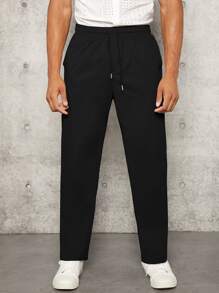 Manfinity BRENVOR Men Solid Drawstring Waist Slant Pocket Pants, Fall