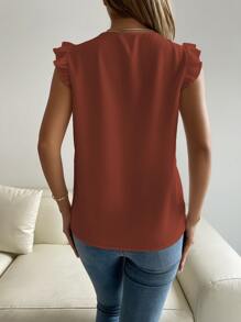 Breezaya Blusa panel con encaje de manga con volante - Óxido marrón - Ver 2
