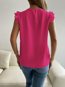 Breezaya 拼接水溶蕾絲荷葉袖襯衫 - 玫紅色 - 查看 2