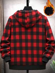 Manfinity Men Buffalo Plaid Teddy Lined Drawstring Hooded Jacket Without Tee - Red - View 2