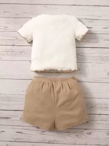 SHEIN Babymeisje Hartslag & Hartprint Slatrimmen T-shirt & short