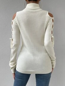 Chiquease Cold Shoulder Lace-up Side Jumper - White - View 2