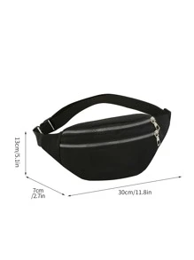 Túi đeo hông vừa có khóa kéo phía trước màu đen Tối giản chống thấm nước, túi đeo vai Preppy cho ngày đầu tiên đến trường - màu đen - Xem 3
