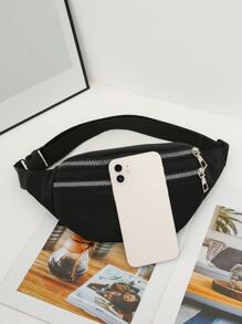 Túi đeo hông vừa có khóa kéo phía trước màu đen Tối giản chống thấm nước, túi đeo vai Preppy cho ngày đầu tiên đến trường - màu đen - Xem 4