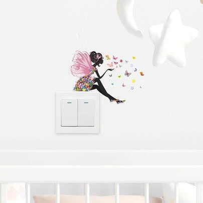 1 miếng dán tường công tắc PVC tự dính, miếng dán tường hình cô gái bướm sáng tạo dùng để trang trí, nhãn dán, decal dán tường, decal vinyl dùng để trang trí nhà cửa, vật dụng trang trí mùa xuân làm mới ngôi nhà của bạn, nhãn dán trang trí Rama quà tặng sinh nhật tốt nghiệp