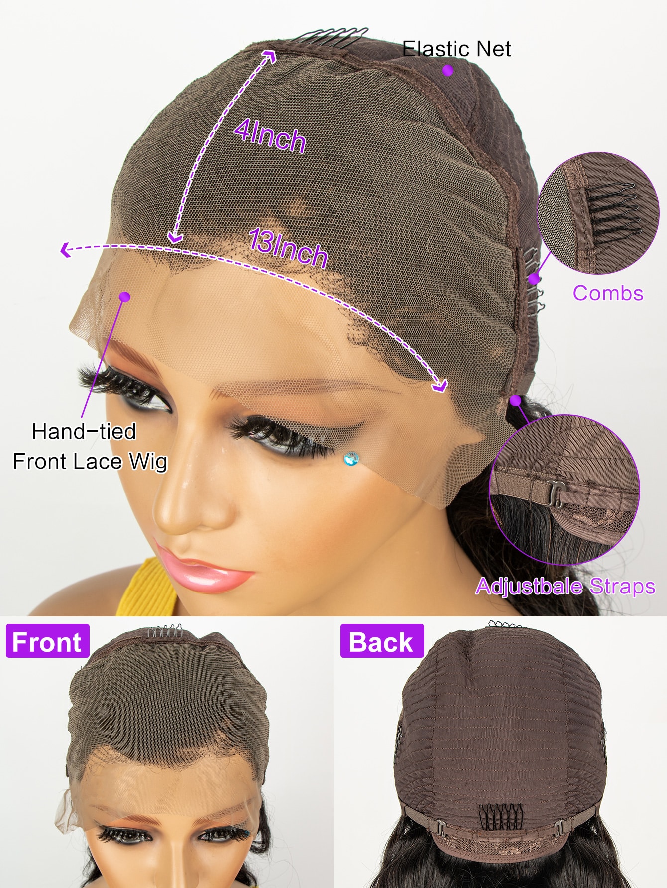 Miniatura 6 de Peluca de cabello humano con encaje delantero rizado de onda profunda Negro