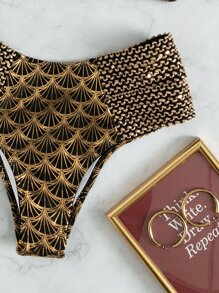 SHEIN Swim Summer Beach Metallic Bikini Set Stitch Detail Push Up Bra Top & Cheeky Bikini Bottom 2 Pieces Bikini - Multicolor - View 4