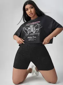 SHEIN EZwear 大碼高腰機車短褲 - 黑色 - 查看 1
