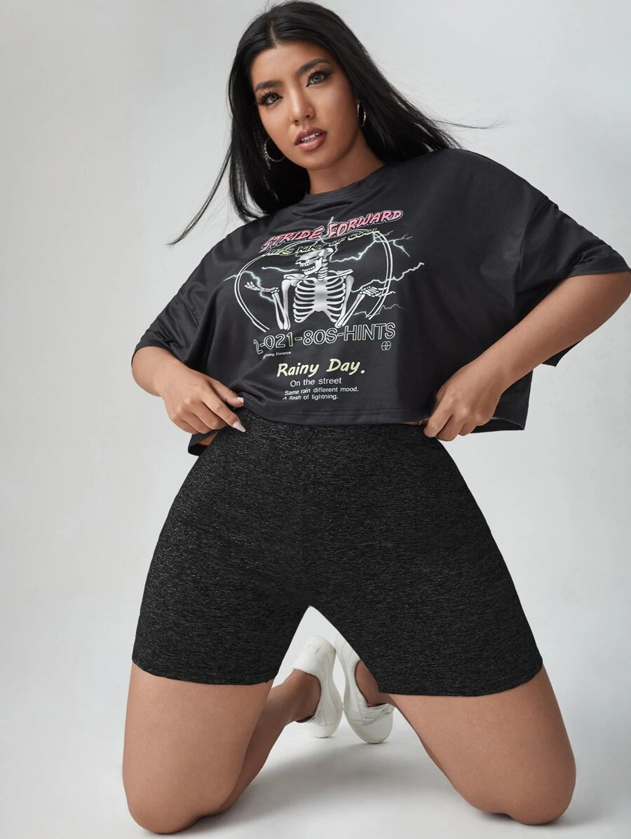 SHEIN EZwear Plus High Waist Biker Shorts - Black - View 1