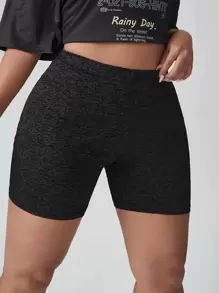 SHEIN EZwear 大碼高腰機車短褲 - 黑色 - 查看 3