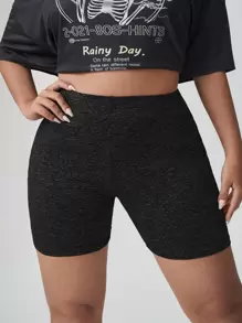 SHEIN EZwear 大碼高腰機車短褲 - 黑色 - 查看 4