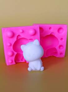 1 set Molde de silicona de bricolaje con diseño de gato - Rosa - Ver 1