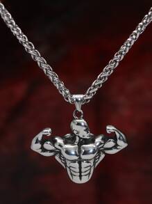 時尚流行男士人物吊飾項鍊合金，適合珠寶禮物和時尚外觀 - 復古銀色 - 查看 1