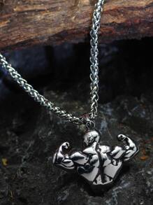 時尚流行男士人物吊飾項鍊合金，適合珠寶禮物和時尚外觀 - 復古銀色 - 查看 2