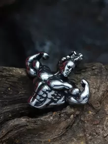 時尚流行男士人物吊飾項鍊合金，適合珠寶禮物和時尚外觀 - 復古銀色 - 查看 3