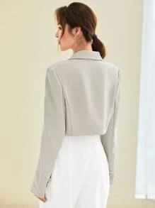 BizChic Áo khoác ngắn nữ, áo khoác blazer ngắn một hàng khuy, trang phục công sở thường ngày khi đi làm trong thành phố và những dịp trang trọng, mùa thu/đông - Màu be - Xem 2