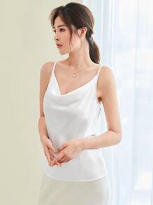 SHEIN BIZwear 垂褶領緞面吊帶上衣工作服