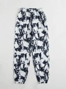 SHEIN Unity Tie Dye Elastic Waist Sweatpants Graduation,Back To School Outfits,Graduation,Teacher Outfits For Women,Back To School Fall Cloth For Women - Black and White - View 5