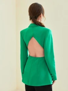 BizChic Cutout Back Solid Blazer - Green - View 2