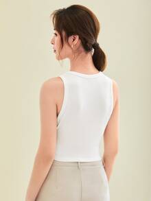 BizChic Solid Rib-knit Crop Tank Top Workwear - White - View 2