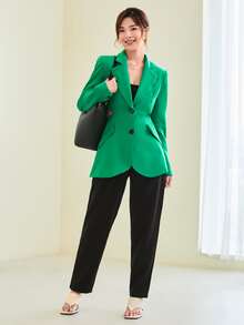 BizChic Cutout Back Solid Blazer - Green - View 3
