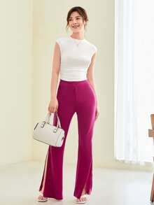 BizChic Quần nữ Trọn gói Tách cao màu trơn Thanh lịch - Màu Hồng Tươi - Xem 3