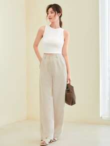 BizChic Solid Rib-knit Crop Tank Top Workwear - White - View 4