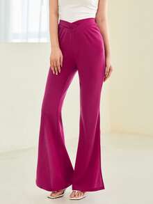 BizChic Quần nữ Trọn gói Tách cao màu trơn Thanh lịch - Màu Hồng Tươi - Xem 4