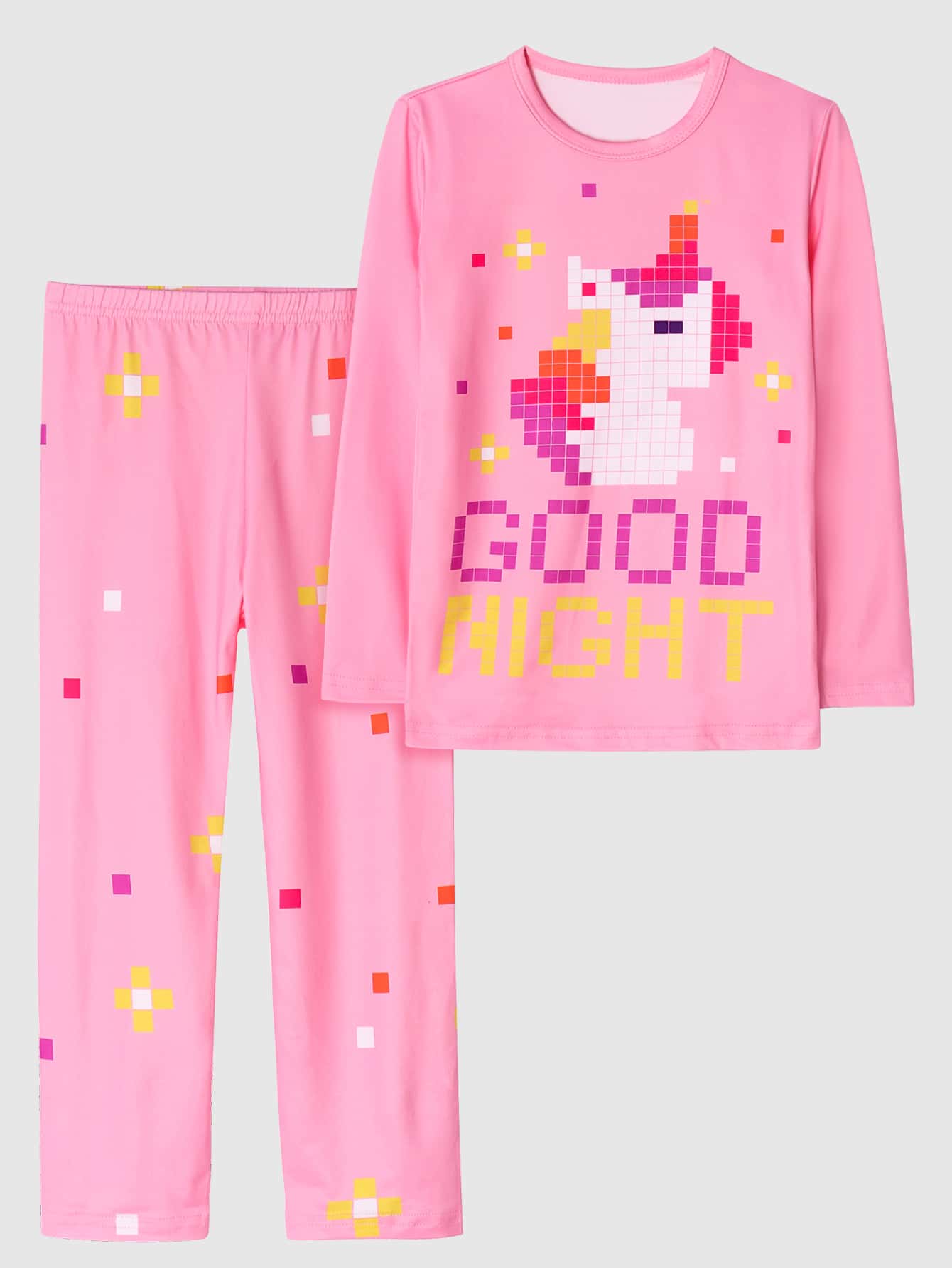 Girls Unicorn & Slogan Graphic Snug Fit PJ Set - Pink - View 1
