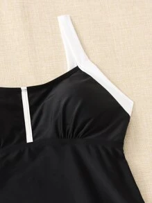 SHEIN Swim Contrast Binding Tankini Summer Beach - Black - View 3