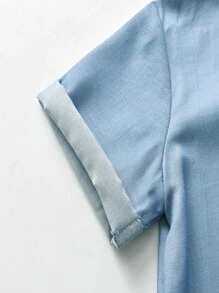 SHEIN Young Boy Toddler Boys Button Front Shirt & Shorts - Blue and White - View 3