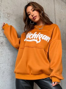 SHEIN Unity Letter Graphic Drop Shoulder Sweatshirt - Brown - View 4