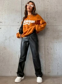 SHEIN Unity Letter Graphic Drop Shoulder Sweatshirt - Brown - View 5