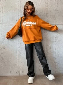 SHEIN Unity Letter Graphic Drop Shoulder Sweatshirt - Brown - View 6